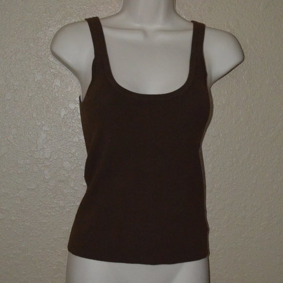 Sz S Michael Kors Brown Ribbed Cropped Tank Top - Picture 1 of 6